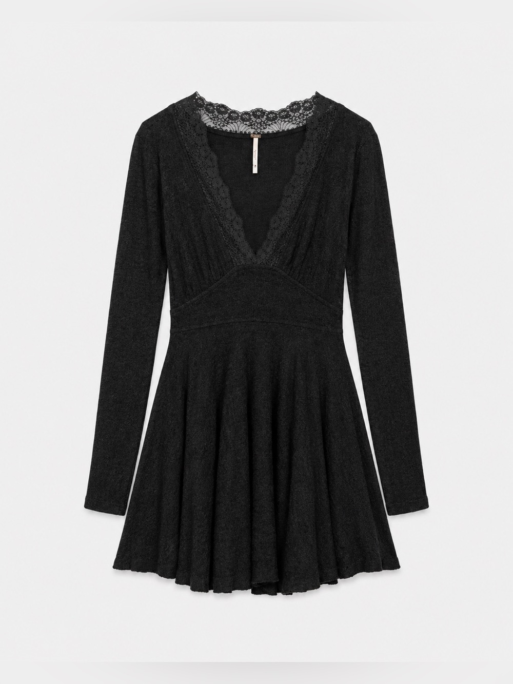 Free People All Yours Black Lace Long Sleeve Fit & Flare Mini Dress XS NWT